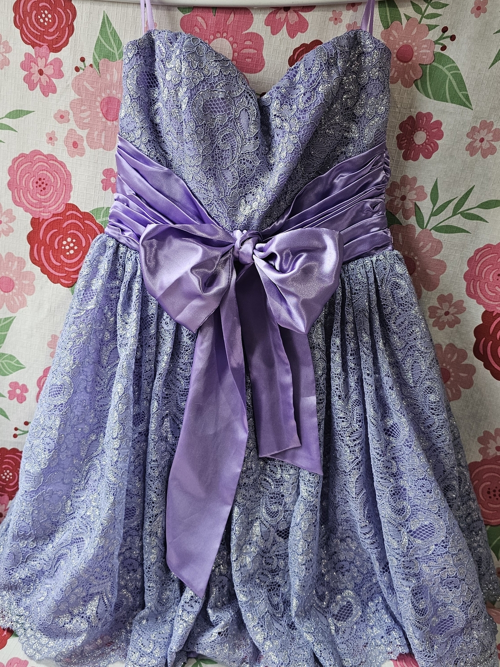 Girls Lavender Lace Party Dress with Satin Bow